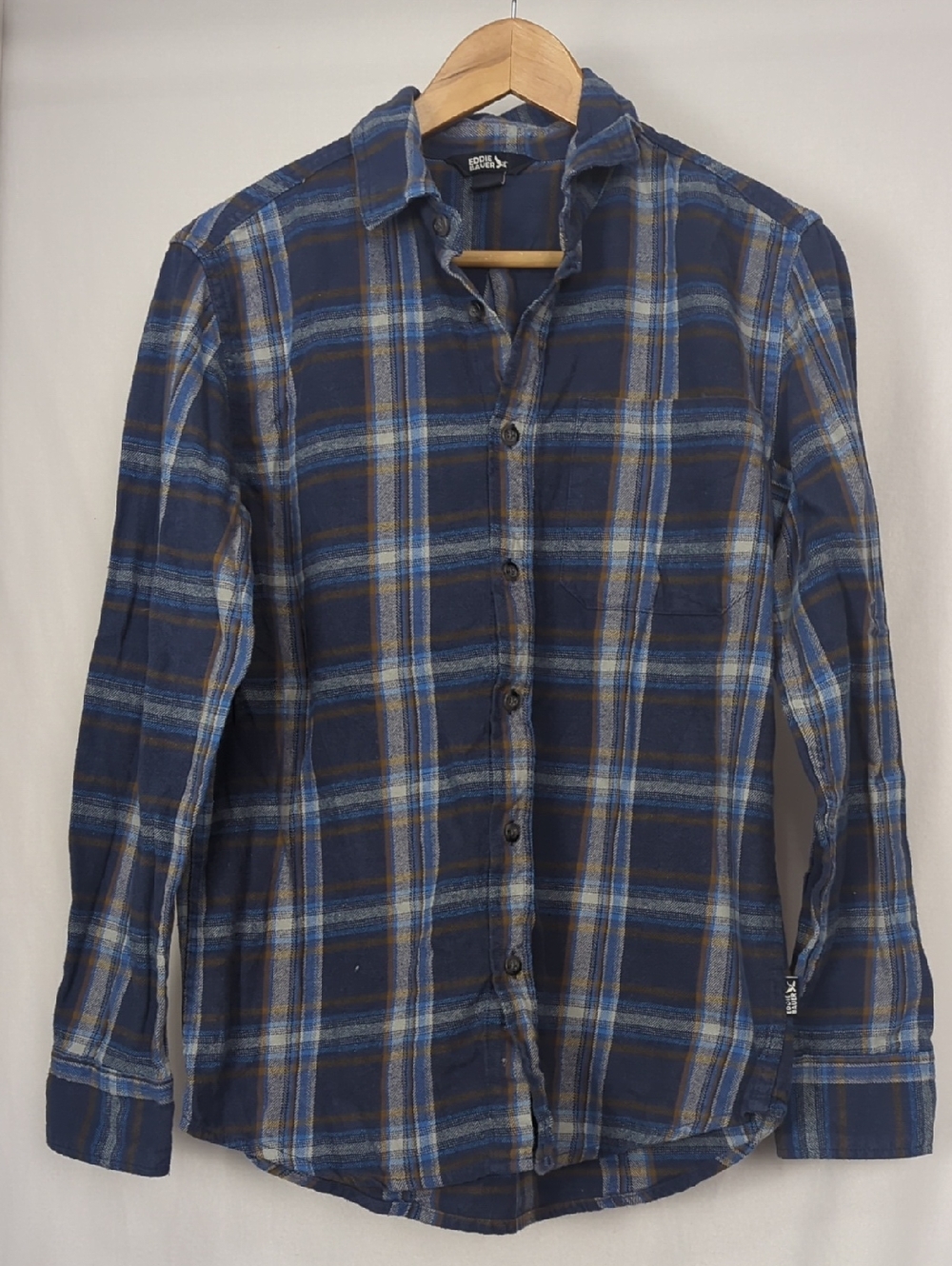 EDDIE BAUER Men's Small Blue Plaid Button-Up Shirt